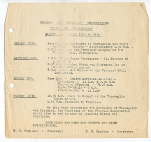 Schedule for Back To Tarnagulla 1952, 1952