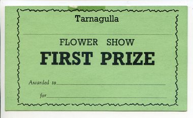 First Prize Card: Tarnagulla Flower Show, 1966