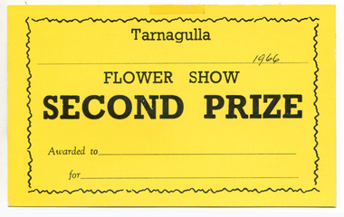 Second Prize Card: Tarnagulla Flower Show, 1966