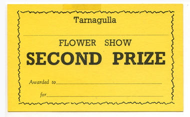Second Prize Card: Tarnagulla Flower Show, 1966