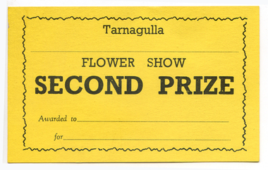 Second Prize Card: Tarnagulla Flower Show, 1966