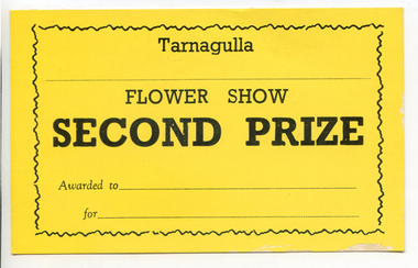 Second Prize Card: Tarnagulla Flower Show, 1966