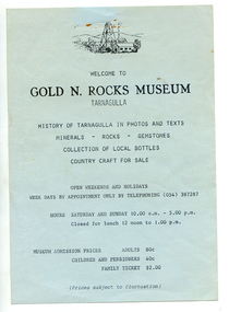 Flyer: Tarnagulla Gold N' Rocks Museum, circa 1990s