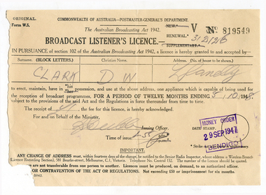 Broadcast Listener's Licence, 1947