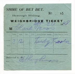 Ticket from Shire of Bet Bet Weighbridge, 1948