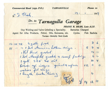 Business docket: Tarnagulla Garage, 1949