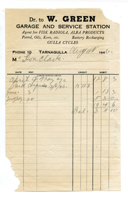 Business docket: W. Green Garage, 1946
