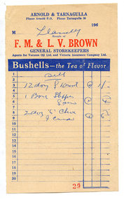 Business docket: F.M. & L.V. Brown, circa 1965