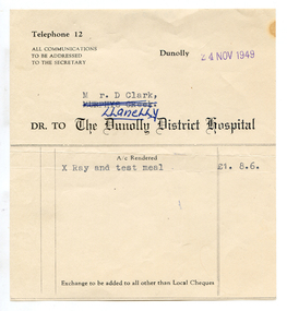 Receipt: Dunolly Hospital, 1949