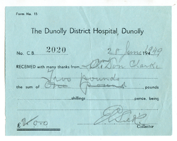 Receipt: Dunolly Hospital, 1949