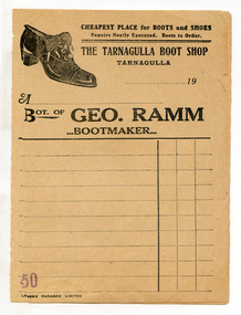 Business docket: Geo. Ramm Bootmaker, circa 1940s