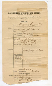 Registration of Birth form, 1872