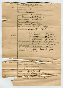 Registration of Birth form, circa 1870-1872