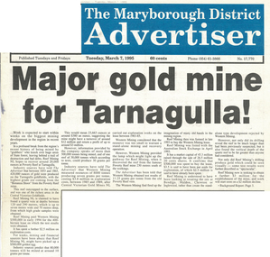 Article: Major Gold Mine For Tarnagulla!, March 7, 1995