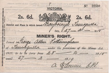 Miner's Right G.A. Fotheringham 1918