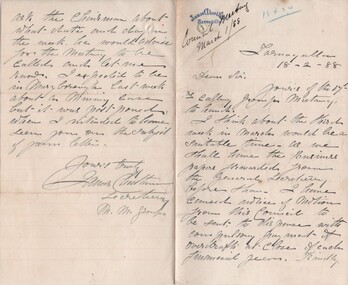 Letter from James Cheetham, 1888