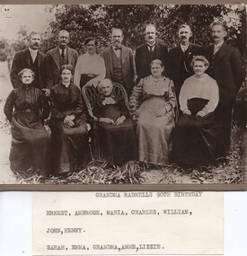 Photograph of Radnell Family on Sarah Radnell's 90th Birthday, 1918