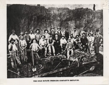 Photograph of men at the Tarnagulla Gold Estates Dredging Plant, Tarnagulla, c.1905