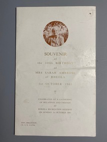 Souvenir Folder for 100th Birthday of Sarah Radnell, 1961