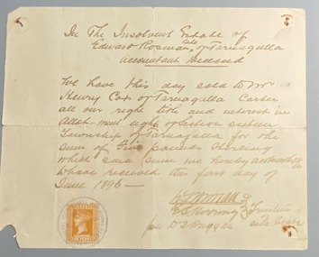 Receipt for Land Sale Estate of Edward Rosman to Henry Cox, 1896