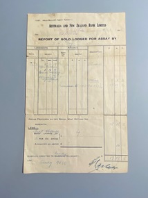 Receipt for gold lodged with ANZ Bank Bendigo by V.A. Grey, 1956