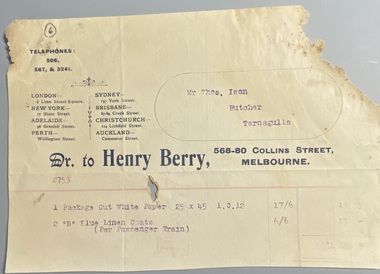 Invoice from Henry Berry to Thomas Ison for wrapping paper, 190?