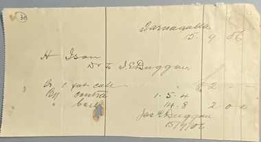 Invoice JE Duggan to H Ison for Cattle, 1906