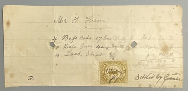 Receipt to T. Ison for Oats and straw, 1907