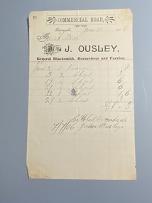 Invoice J. Ousley to T. Ison, blacksmithing, 1906