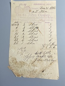 Invoice J. Ousley to T. Ison, blacksmithing, 1904