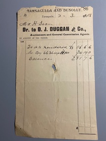 Invoice DJ Duggan and Co. to H Ison for stock purchasers, 1906