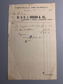 Invoice DJ Duggan and Co. to H Ison for sheep and cattle purchases, 1905