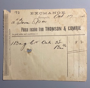 Odref from Thomson and Comrie to Tom Ison for Oats, 1905