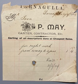Invoice Peter May to T. Ison for nightsoil collection, 1904