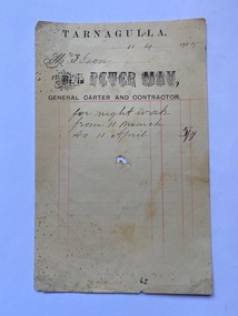 Invoice from Peter May to T. Ison for nightsoil collection, 1905
