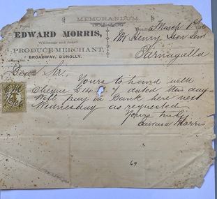 Invoice Edward Morris of Dunolly to T. Ison for Chaff, 1906
