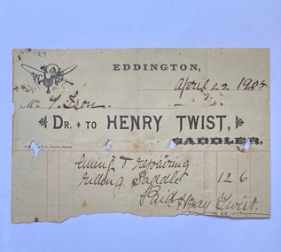 Invoice Henry Twist of Edington to T. Ison for saddle repair, 1905