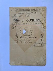 Invoice from John Ousley to T. Ison for horeseshoing, 1905