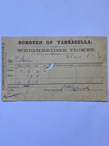 Invoice Borough of Tarnagulla Weighbridge Ticket to T. Ison, 1906