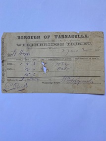 Invoice Borough of Tarnagulla Weighbridge Ticket to T. Ison, 1906