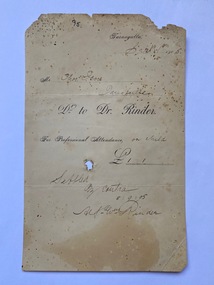 Invoice from Dr. Rinder of Tarnagulla to T. Ison for attendance of child, 1905