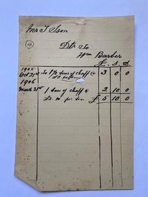 Invoice from William Barber to Thomas Ison for Chaff, 1905 and 1906