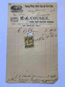 Invoice from K.A. Cousen of Bendigo to Thomas Ison for small goods, 1906