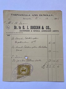 Invoice DJ Duggan and Co to T. Ison for lambs purchased at Eddington, 1906