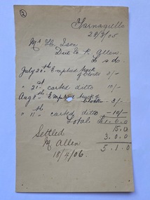 Invoice R. Allen for labour to T. Ison, 1905