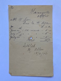 Invoice from R. Allen for firewood to T. Ison, 1905