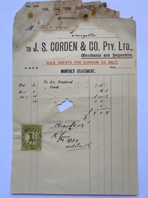 Invoice JS Corden for Goods Supplied to Thomas Ison, 1909