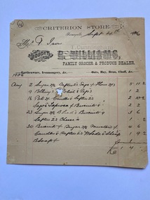 Invoice T. Cunningham to T. Ison for smallgoods, 1906