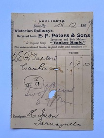 Receipt from EF Peters & Sons, Dunolly, for Tallow Casks from T. Ison, 1907