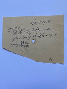 Receipt from Thomas Maunder for one tn of Chaff to T. Ison, 1904